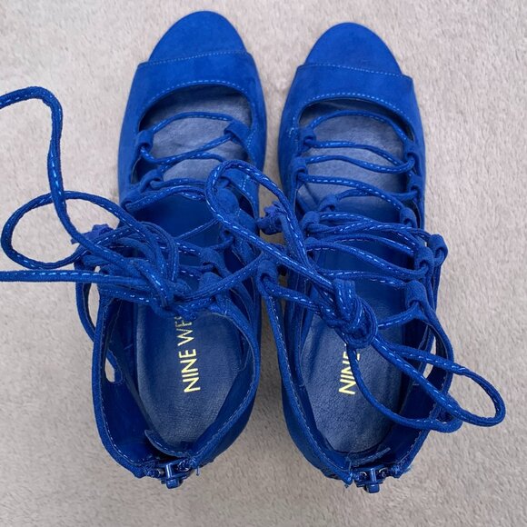 Nine West Briagd Faux Suede Lace Up Ghillie Peep Toe Stilettos Sz6 - Picture 12 of 15